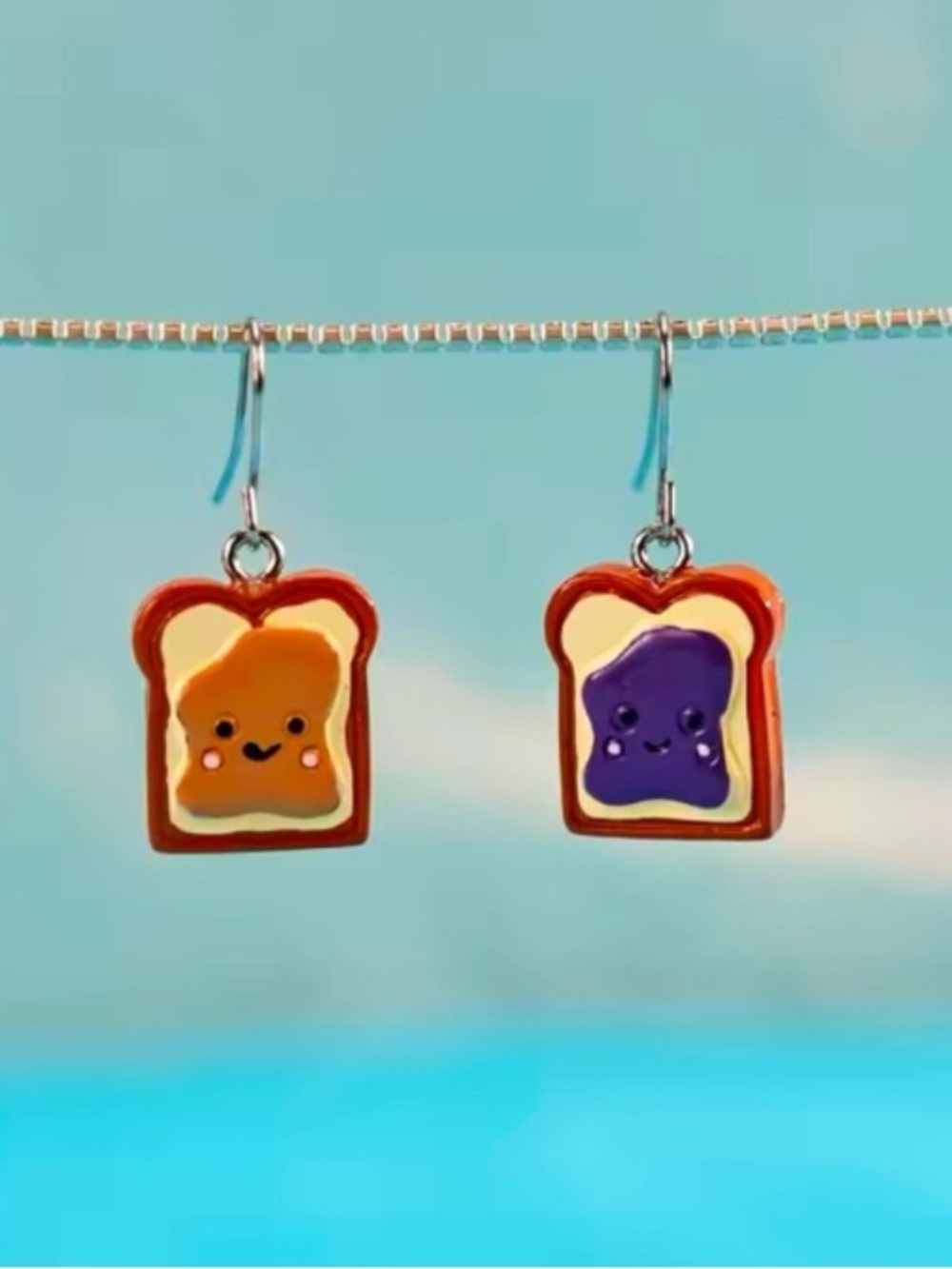 Cute Toast Dangle Earrings with Orange & Purple Jam